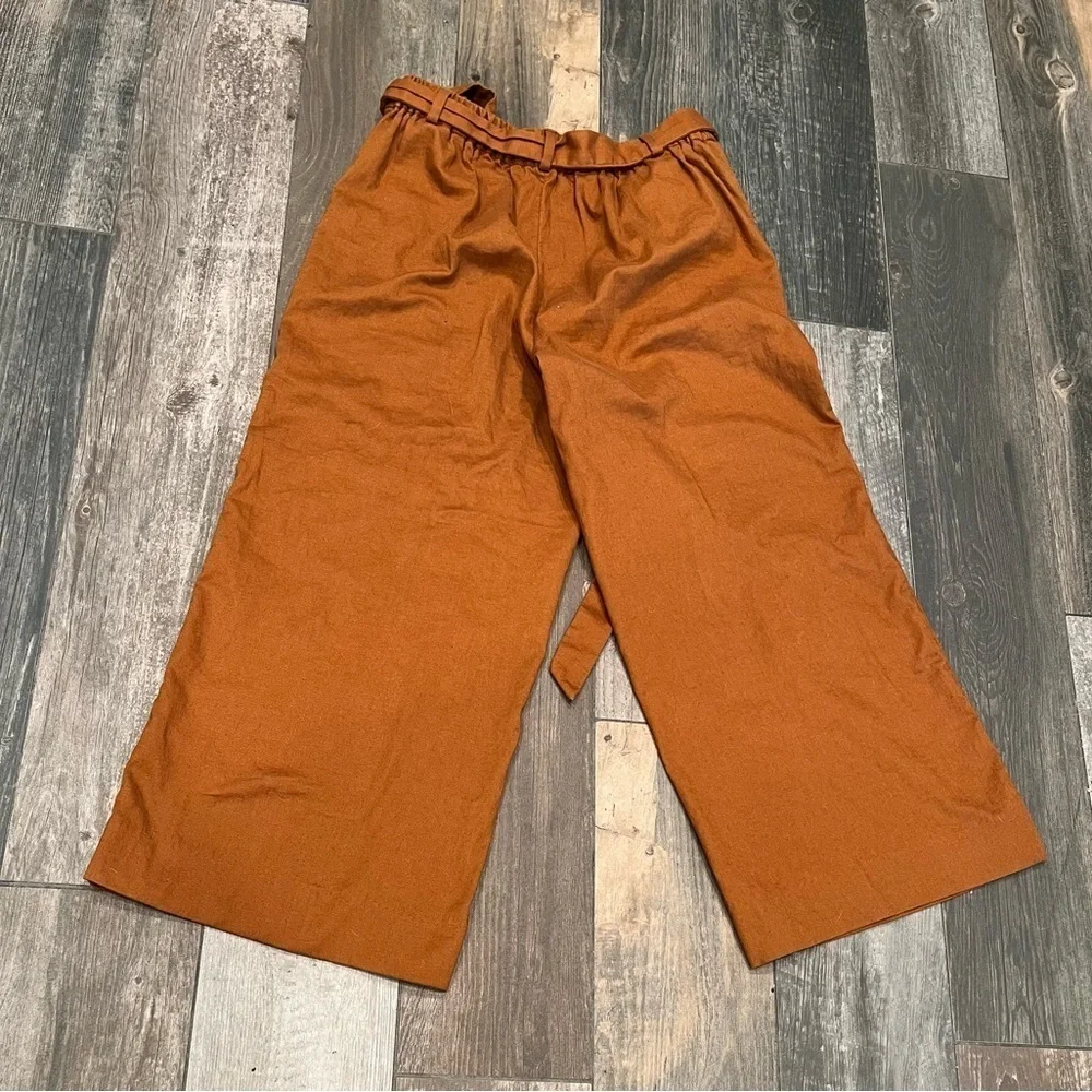 Banana Republic Rowan Wide Leg Crop Linen Blend Pants Size 4 Petite Rust